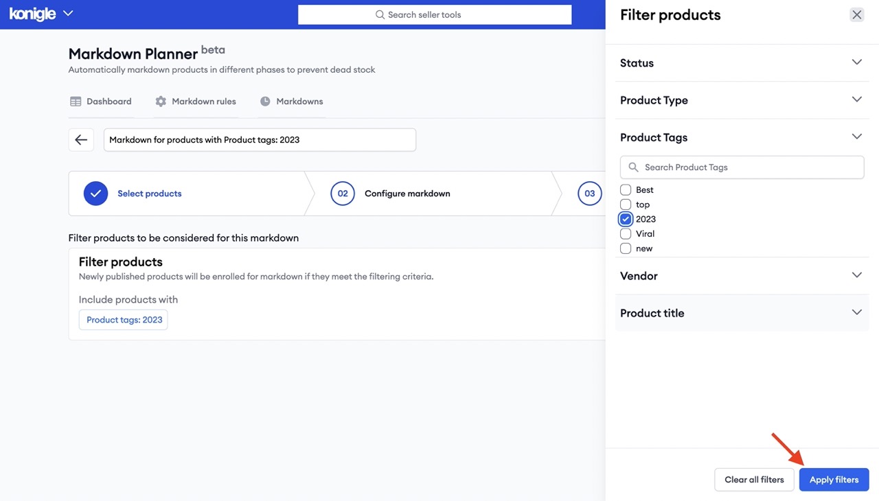 Apply filters to include products that fits the criteria