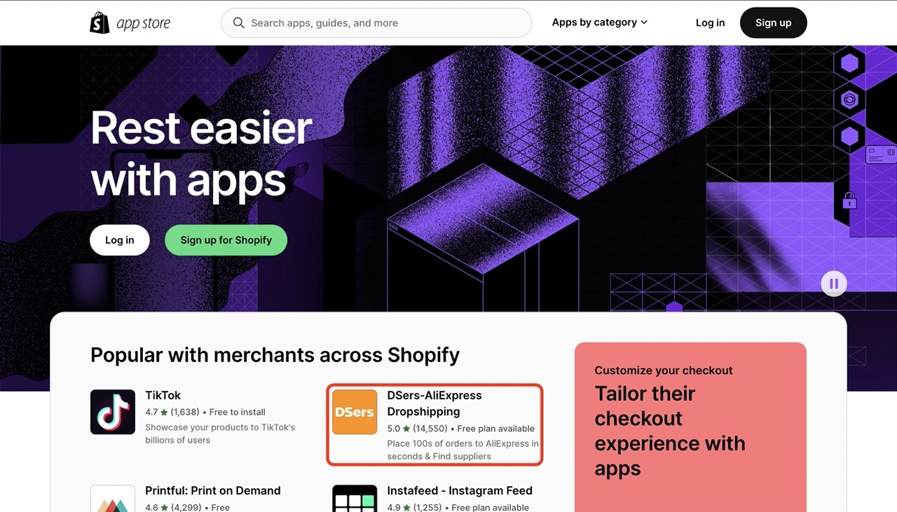 Shopify app store has many dropshipping apps sellers can choose from