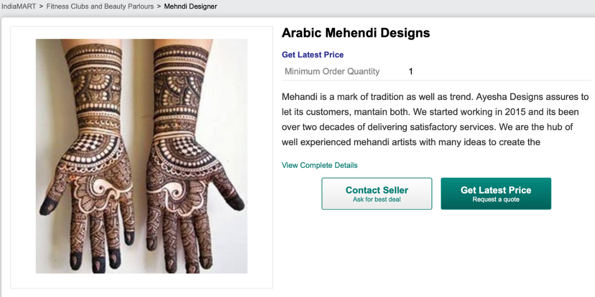 Arabic Mehendi Design Services indiamart