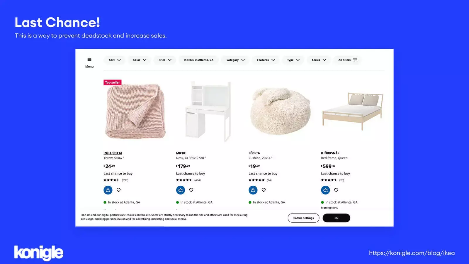 Ikea's website has a clearance section that shows products available for last-chance purchases.