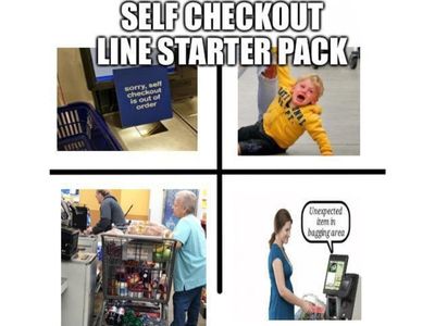 Self-checkout line starter pack meme
