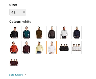 Product variants with size, colour and style