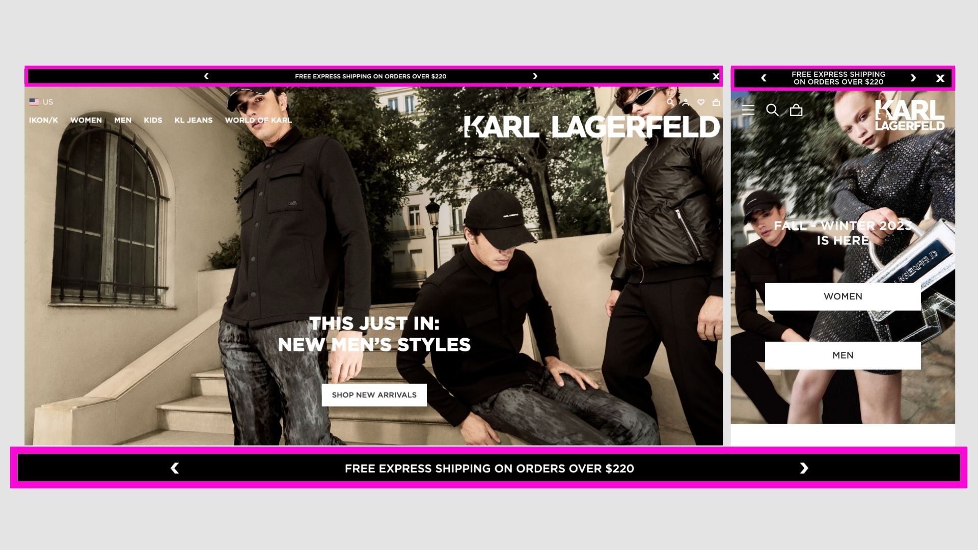 Karl Lagerfeld announcement bar