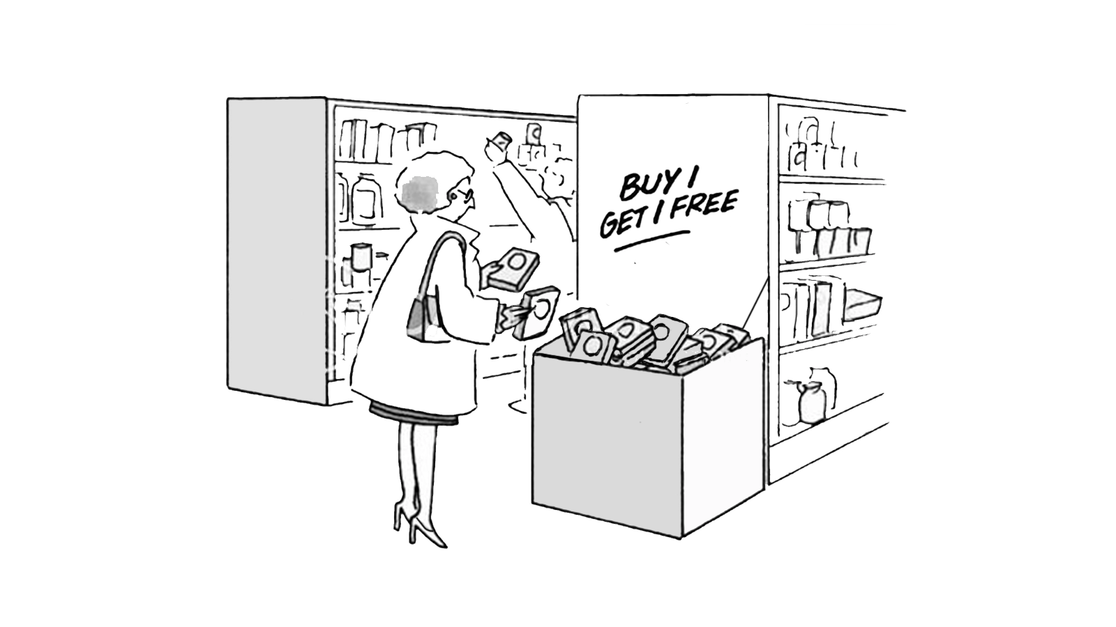 <b>&nbsp;A person buying a product sees a "buy 1 get 1" offer&nbsp;</b>