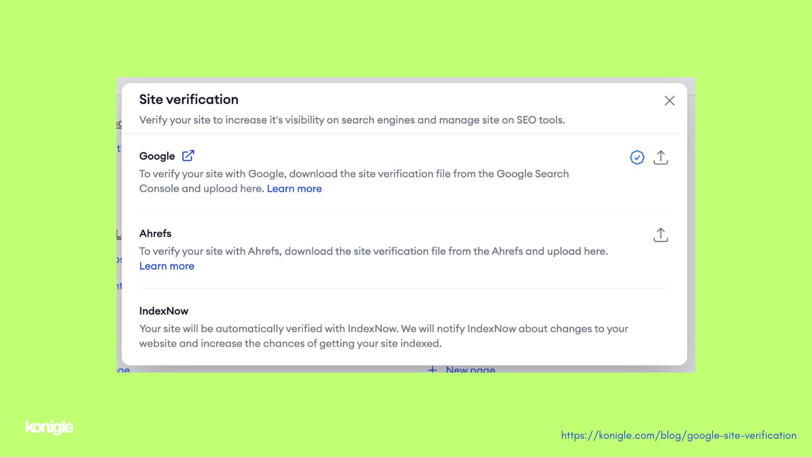 Google Site Verification is a simple 5 minute process with Konigle