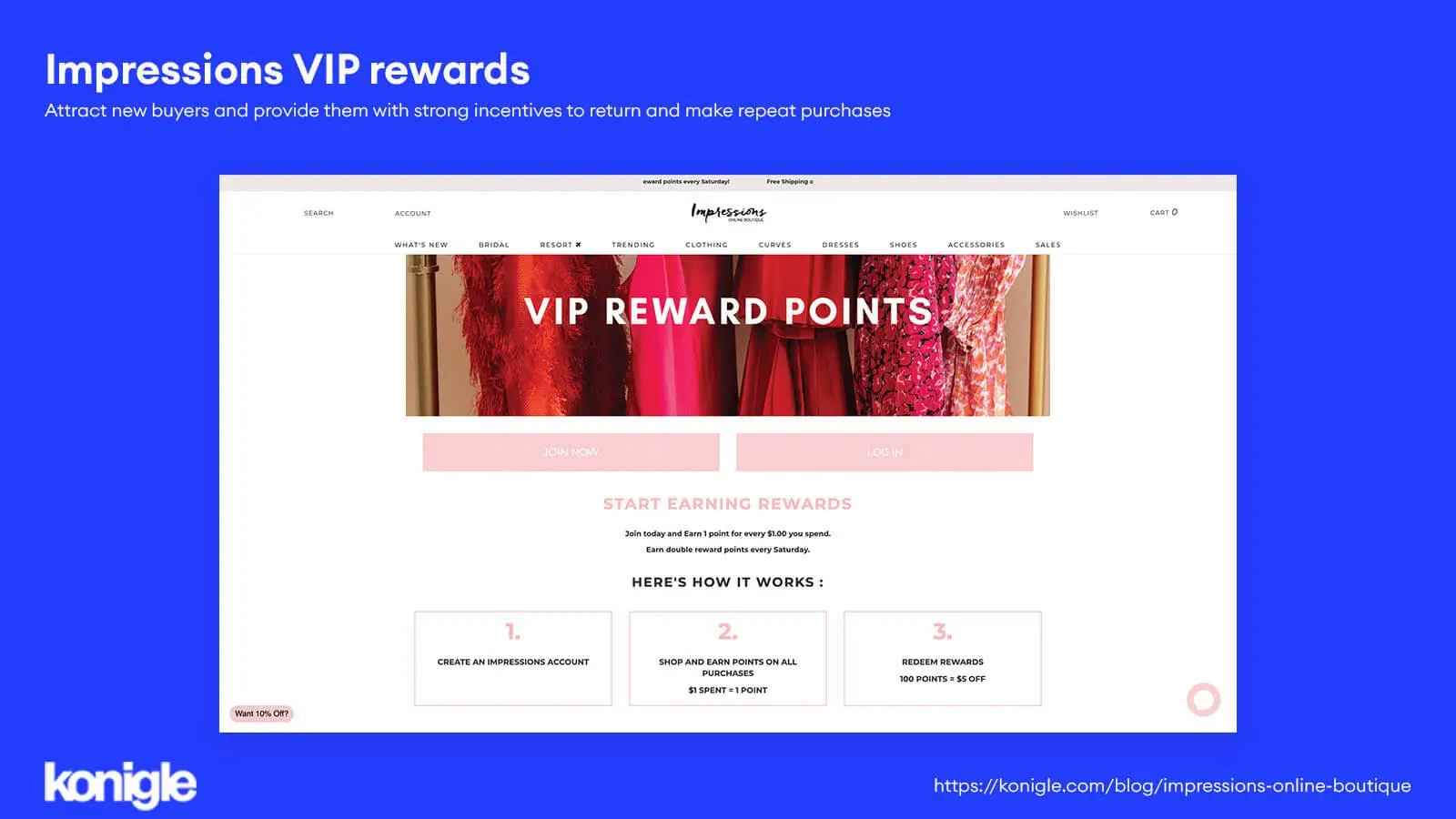 Impressions Online Boutique has a VIP rewards system in place to incentivise their customers