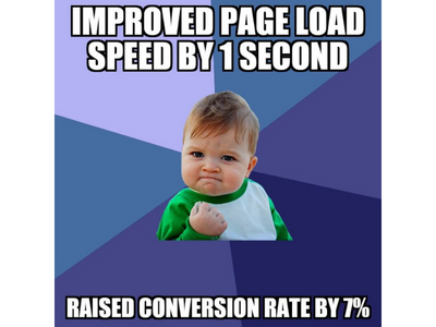 Improved page load speed by 1 second meme