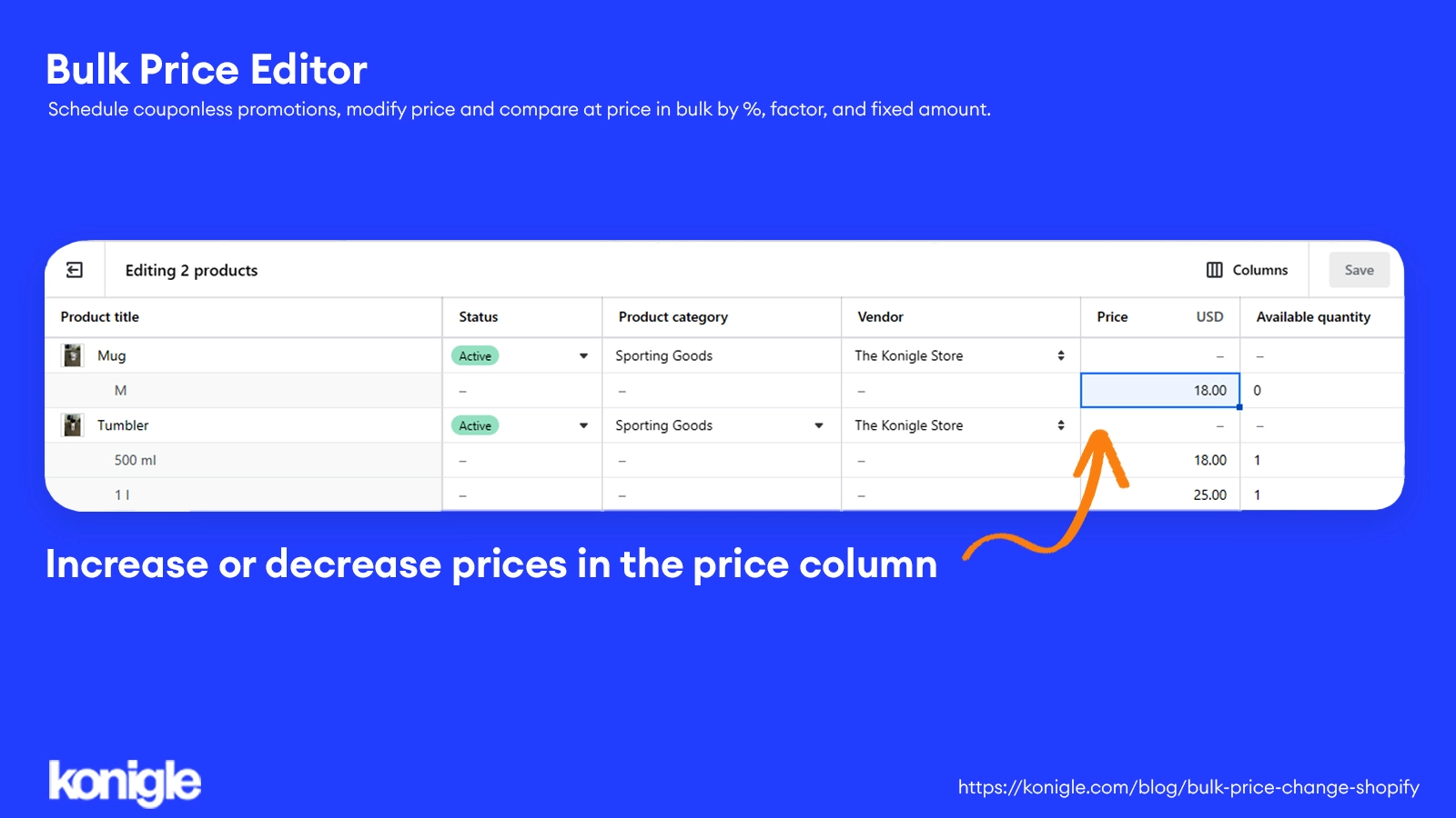 Implementing increase and decrease prices in shopify admin.