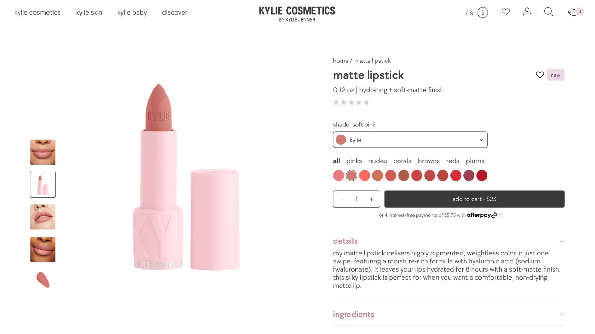matte lipstick individual product listing