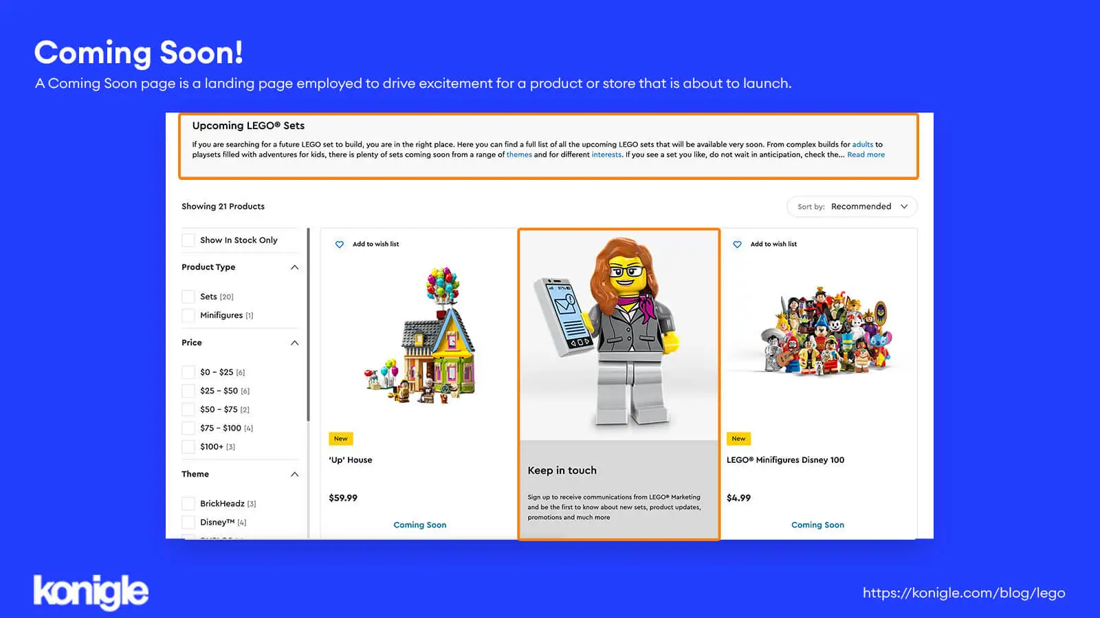 LEGO makes use of their coming soon page to get customers to sign up to their newsletter.