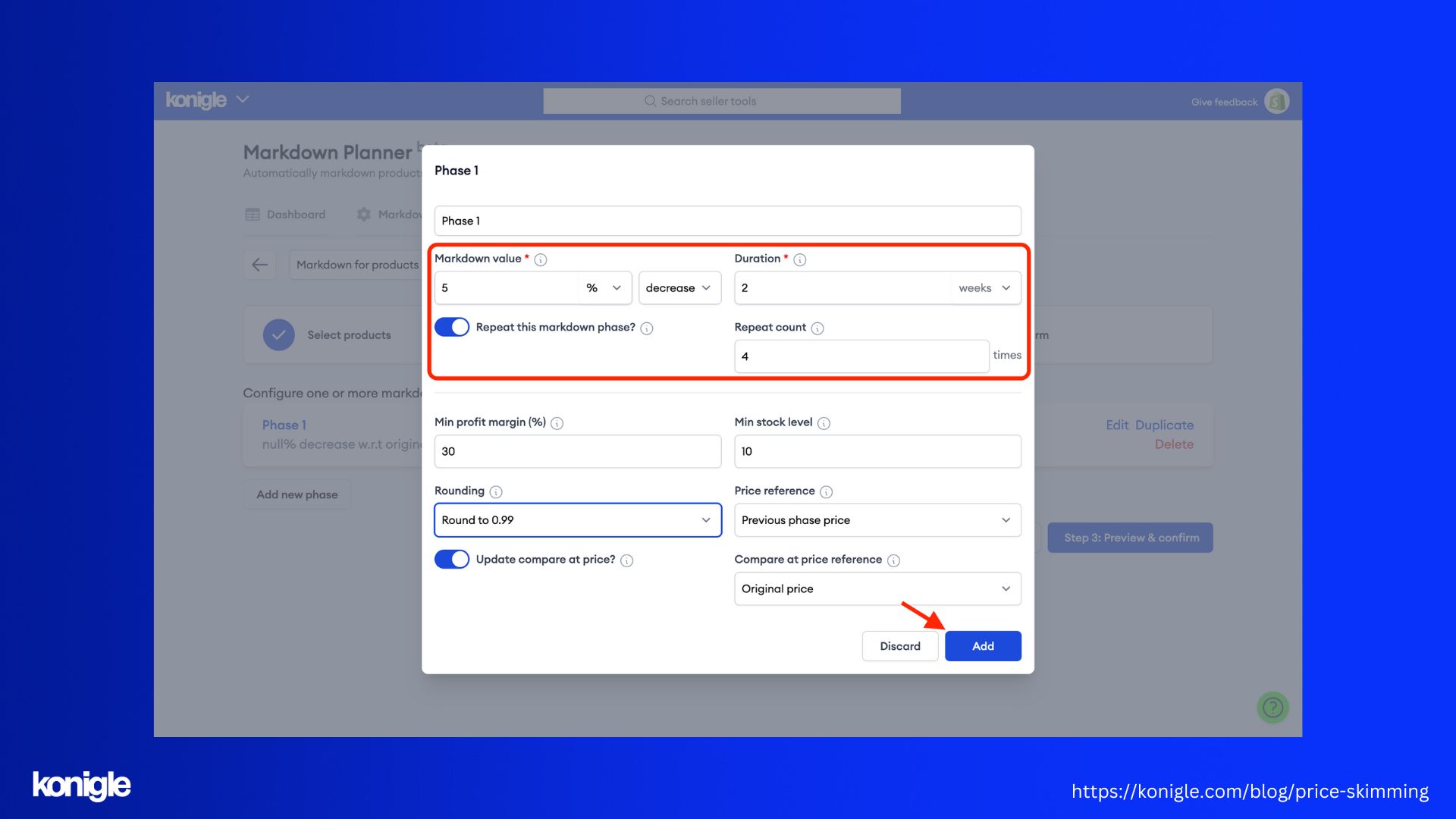 Charm pricing and compare at prices can also be configured in the same tool.