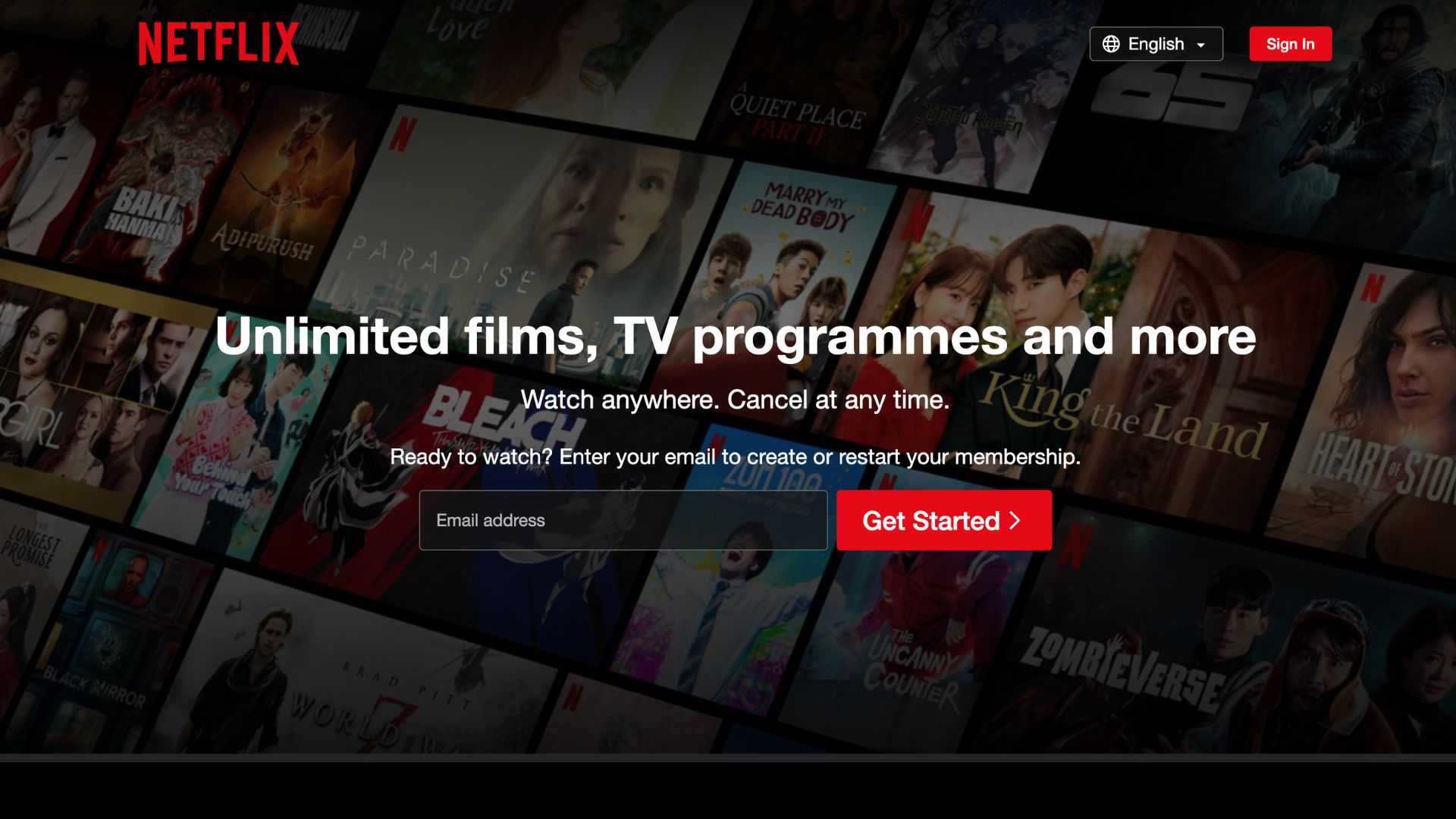 Example of a landing page that makes people want to sign up, Netflix.com