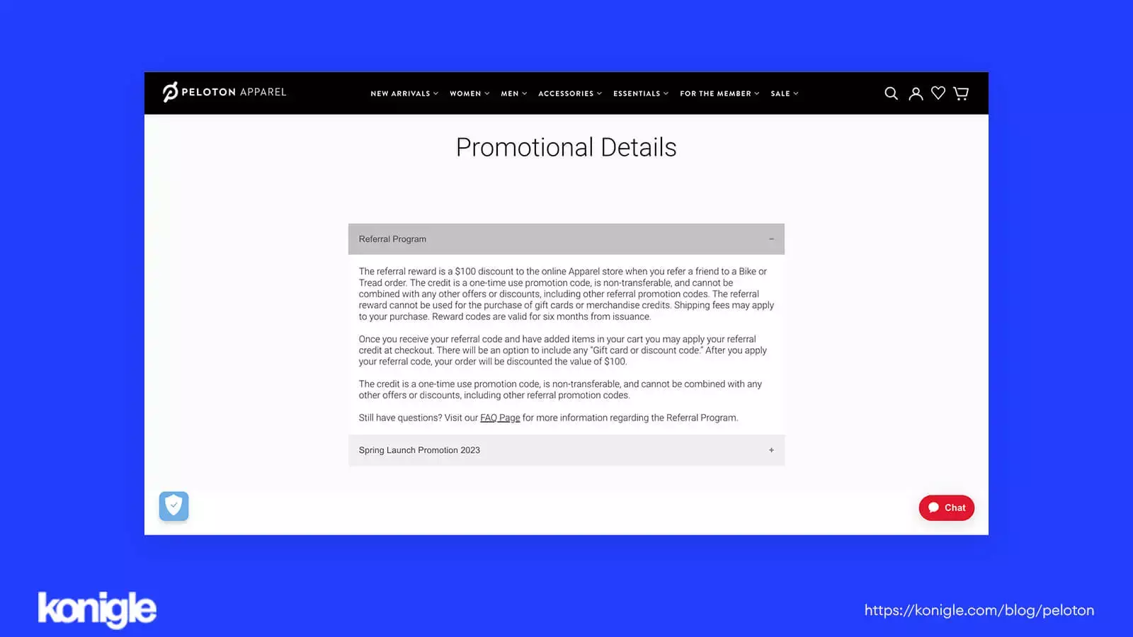 Peloton's promotional details for their referral program