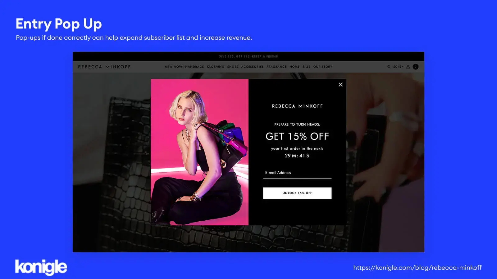 Pop-up offering a discount to new visitors in exchange for their email
