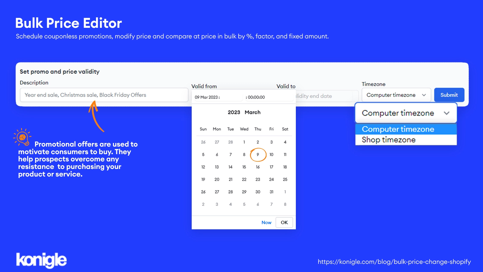 &nbsp; Setting description, validity, and timezone to run a promotion.<br>