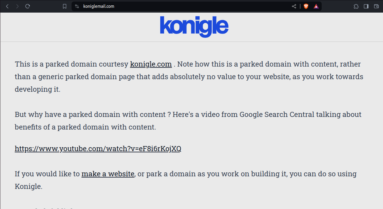 Konigle parked domain page example