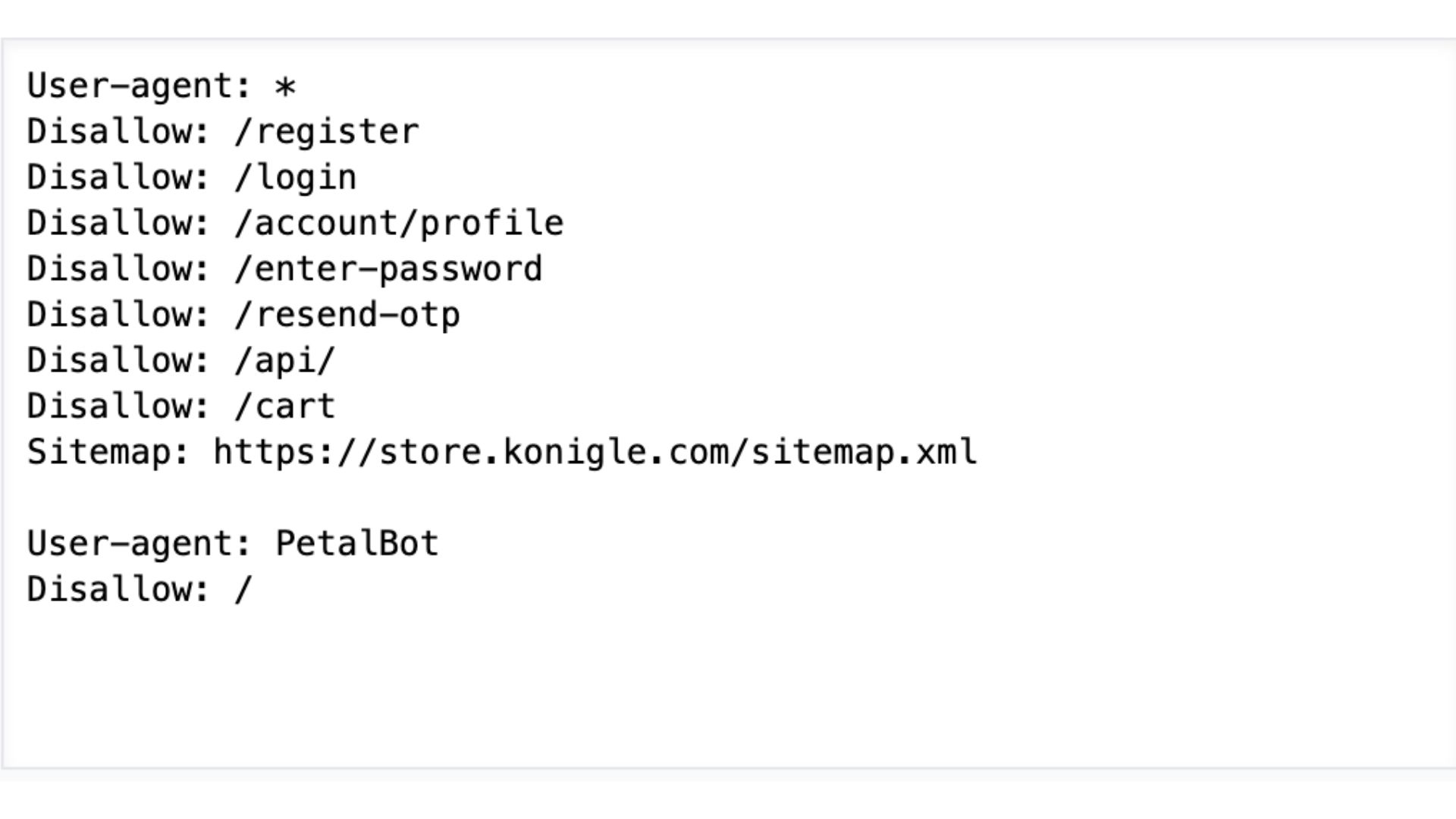 A default robots.txt file for all Konigle sites