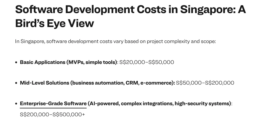Software Development Costs in Singapore