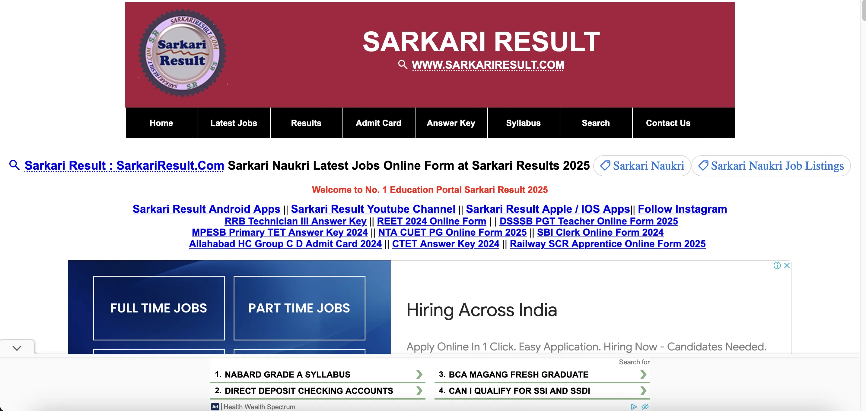 https://www.sarkariresult.com Homepage<br>