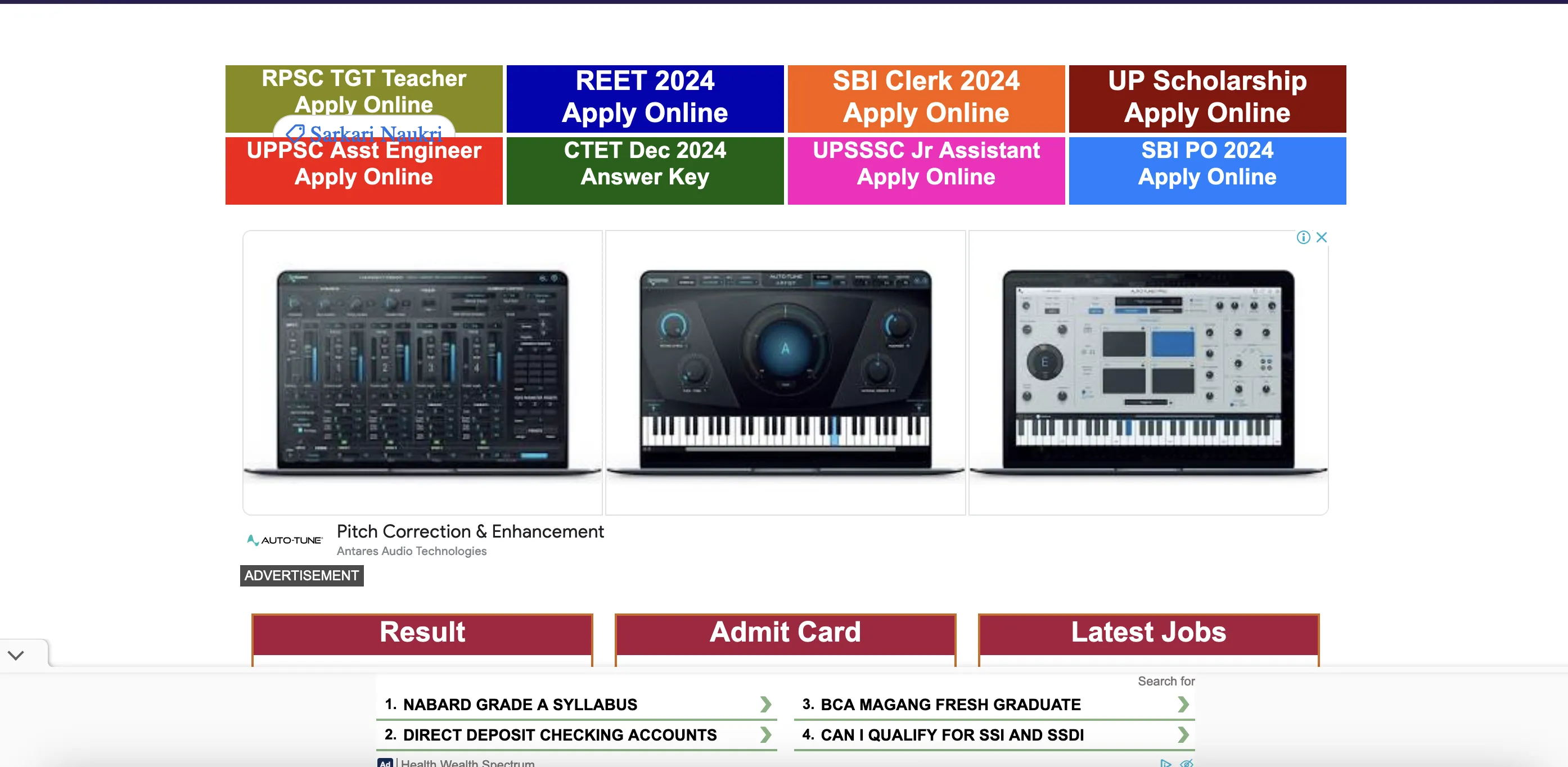 A typical ad placement on sarkari result website<br>