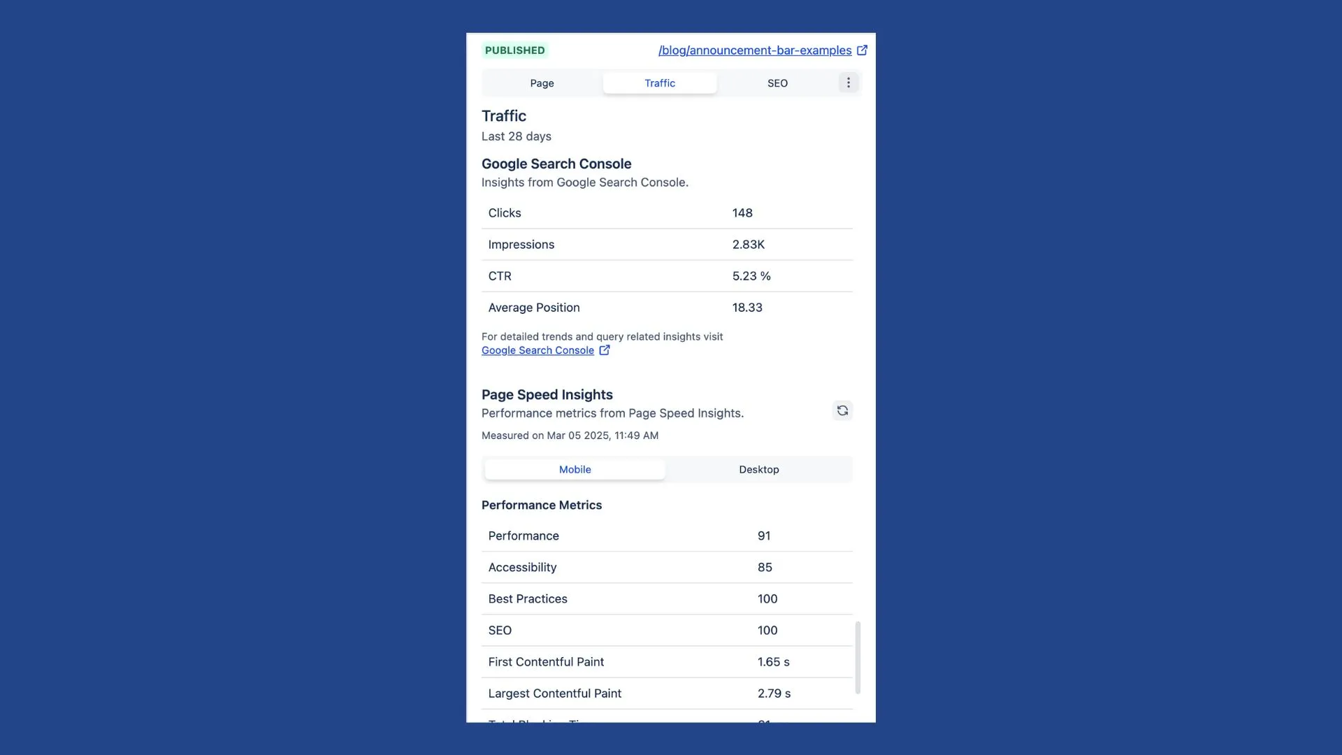 Integration with GSC &amp; PageSpeed Insights